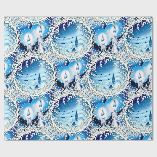 Snowy Church en kaarsen Cadeaupapier (Vlak)