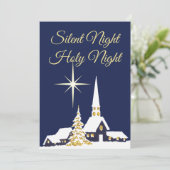 Snowy Church kerstfeest uitnodiging (Staand voorkant)