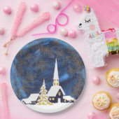 Snowy Church Kerstpapier Borden Papieren Bordje (Feest)