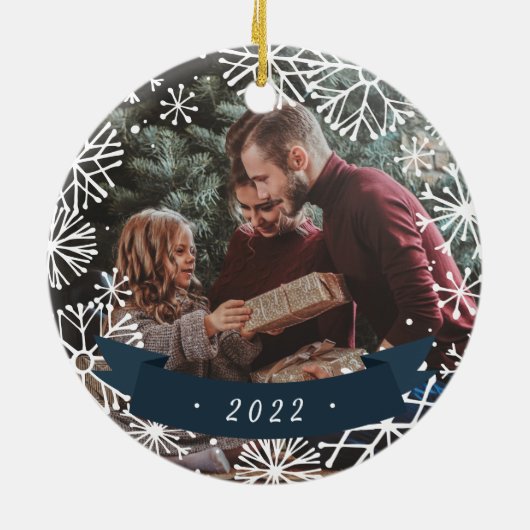 Snowy Circle | Persoonlijke foto Keramisch Ornament (Achterkant)