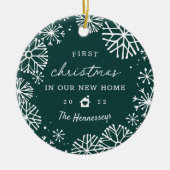 Snowy Cirkel Eerste Kerstmis in onze nieuwe thuisf Keramisch Ornament (Voorkant)