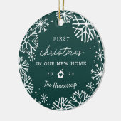 Snowy Cirkel Eerste Kerstmis in onze nieuwe thuisf Keramisch Ornament (Links)