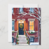 Snowy City Stoop | Christmas Winter Watercolor Feestdagenkaart (Voorkant)