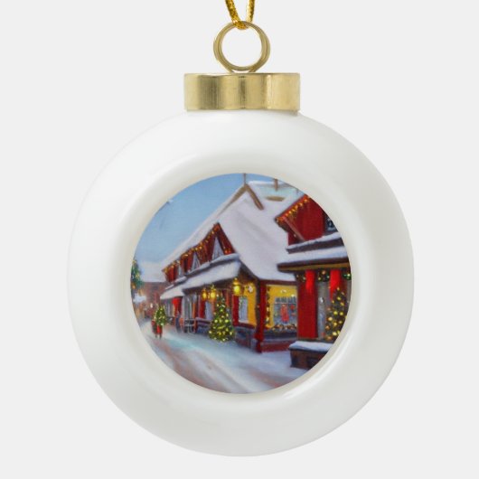 Snowy City straat met Kerstmis Keramische Bal Ornament (Voorkant)