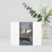 Snowy Clock Tower met bank Briefkaart (Staand voorkant)