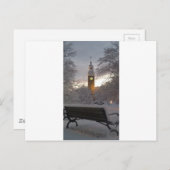 Snowy Clock Tower met bank Briefkaart (Voorkant / Achterkant)