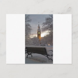 Snowy Clock Tower met bank Briefkaart