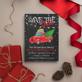 Snowy Colorful Red Truck | Kerstmis: datum opslaan Briefkaart