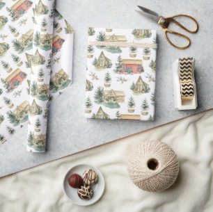 Snowy Cosy Cottage voor Bomen Vakantie Kerstmis Cadeaupapier