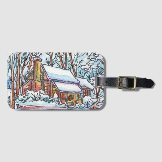Snowy Cottage Bagagelabel (Voorkant (horizontaal))