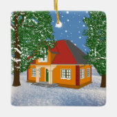 Snowy Cottage Ceramic Ornament (Voorkant)