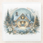 Snowy Cottage Glow Scene Glazen Onderzetter (Voorkant)