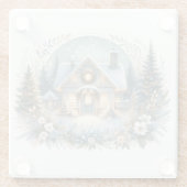 Snowy Cottage Glow Scene Glazen Onderzetter (Achterkant)