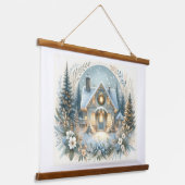 Snowy Cottage Glow Scene Hangend Wandkleed (Gebogen)