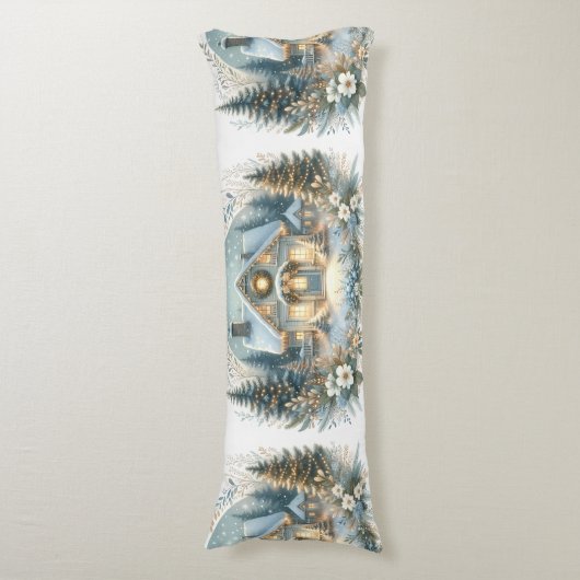 Snowy Cottage Glow Scene Lichaamskussen (Voorkant Verticaal)