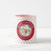 Snowy Cottage Merry-kerst Red Heart-patroon Mok (Midden)