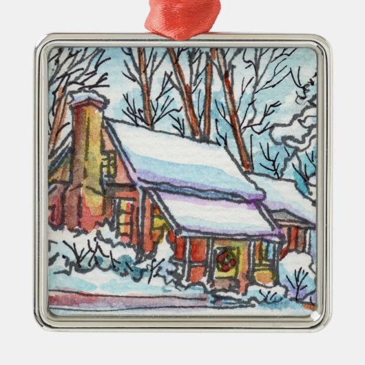 Snowy Cottage Metalen Ornament (Voorkant)