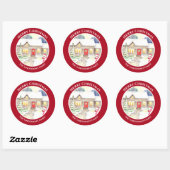 Snowy Cottage Snowman Waterverf Rode Cirkel Ronde Sticker (Vel)