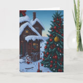 Snowy Cottage - Vintage Kerst Kaart (Voorkant)