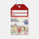 Snowy Cottage-Waterverf Cadeaulabel (Achterkant)