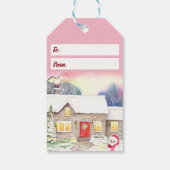 Snowy Cottage-Waterverf Cadeaulabel (Achterkant)