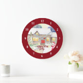 Snowy Cottage-Waterverf Grote Klok (Huis)