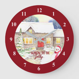 Snowy Cottage-Waterverf Grote Klok