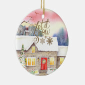 Snowy Cottage-Waterverf Keramisch Ornament (Rechts)