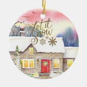 Snowy Cottage-Waterverf Keramisch Ornament (Voorkant)