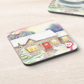 Snowy Cottage-Waterverf Onderzetter (Linkerzijde)