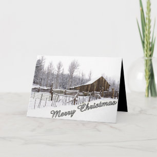 Snowy Country Barn Photography Typography Custom Feestdagen Kaart