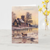 Snowy Country Village Victoriaans kerst Kaart (Gele Bloem)