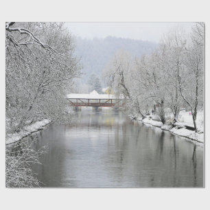 Snowy Covered Bridge Kerstmis Cadeaupapier