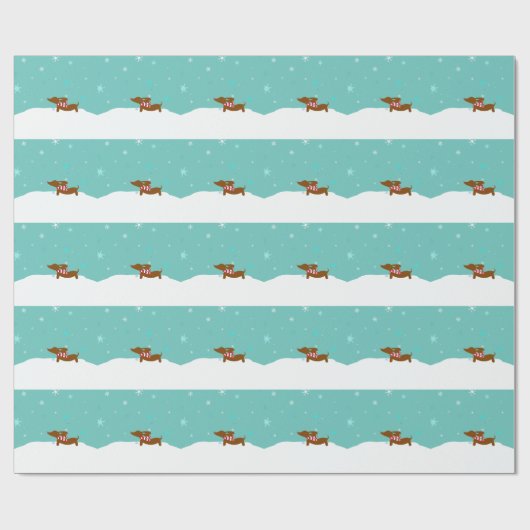 Snowy Dachshund Scarf Gift Wrap Wrappapier Cadeaupapier (Vlak)