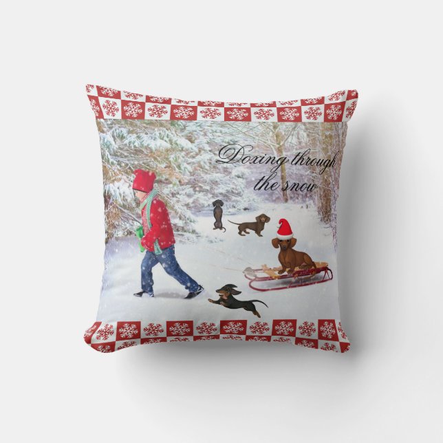 Snowy Dachshund Winter Wonderland Accent Pillow Kussen (Voorkant)