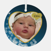 Snowy Dark Blue Baby's Birth Year Foto Kerstmis Glas Ornament (Achterkant)