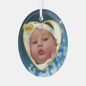 Snowy Dark Blue Baby's Birth Year Foto Kerstmis Glas Ornament (Voorkant links)
