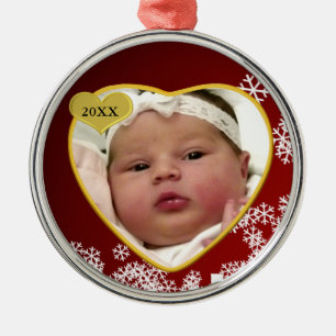 Snowy Dark Red New Baby Foto geboortedatum kerstda Metalen Ornament