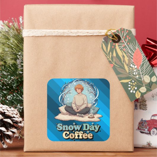 Snowy Day Calm Anime Art Vierkante Sticker (Feestdagen)