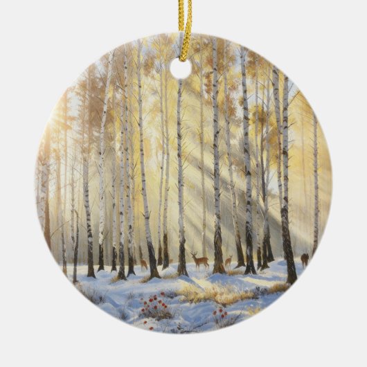 Snowy Deer Birch Ornament (Voorkant)