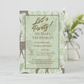 Snowy Deer Hunter Birthday Party Invitation Kaart (Staand voorkant)