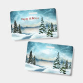 Snowy dennenbomen in de buurt van een meer badge (Voor- en achterkant)