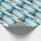 Snowy dennenbomen in de buurt van een meer cadeaupapier (Hoek)