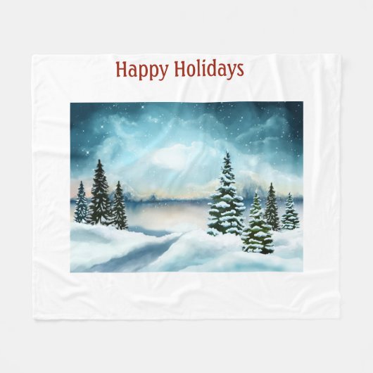 Snowy dennenbomen in de buurt van een meer fleece deken (Voorkant (Horizontaal))