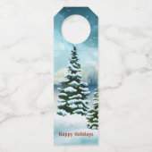 Snowy dennenbomen in de buurt van een meer flessenhanger (Voorkant)