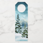 Snowy dennenbomen in de buurt van een meer flessenhanger (Achterkant)