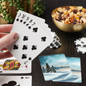 Snowy dennenbomen in de buurt van een meer pokerkaarten (Insitu)