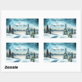 Snowy dennenbomen in de buurt van een meer rechthoekige sticker (Vel)