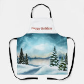 Snowy dennenbomen in de buurt van een meer schort (Voorkant)