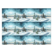 Snowy dennenbomen in de buurt van een meer tafelkleed (Voorkant (Horizontaal))